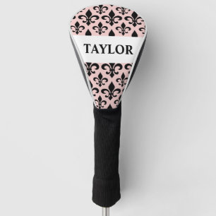 Pink Black Fleur De Lis Personalized Golf Head Cover