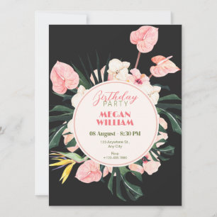Pink black floral birthday Invitation