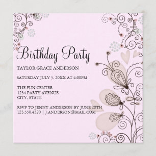 Pink & Black Floral Birthday Invite