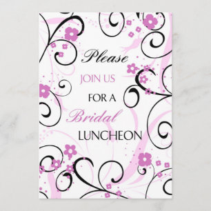 Pink Black Floral Bridal Luncheon Invitation Cards