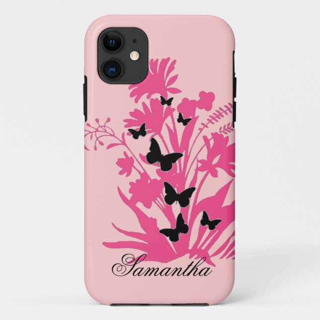 Pink black floral butterfly customizable case (Back)