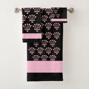 Pink Black Floral Crowns  Bath Towel Set