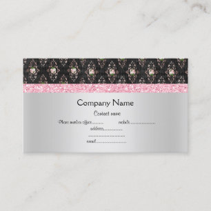 Pink black floral elegant semi gloss business card