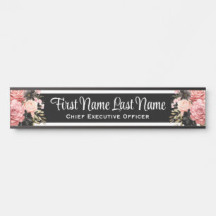 Pink Black Floral Office Door Signs Name Plate