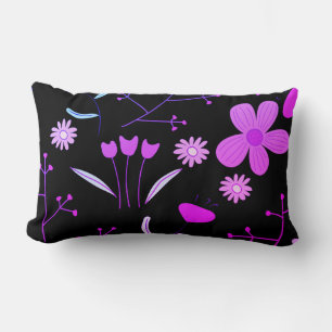Pink & Black Floral Print Lumbar Pillow