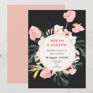 Pink black floral wedding Invitation