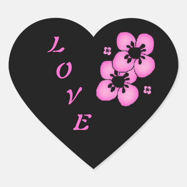Pink & Black Flower Art Heart Sticker (Front)