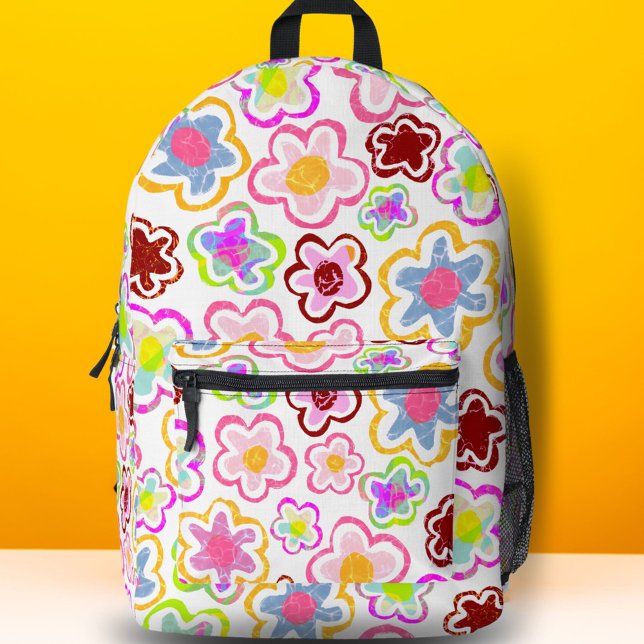 Pink Black Flower Hand-Drawn Pattern Floral  Printed Backpack (Creator Uploaded)