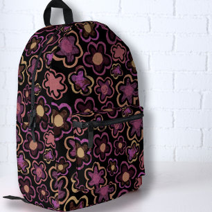 Pink Black Flower Hand-Drawn Pattern Floral Printed Backpack