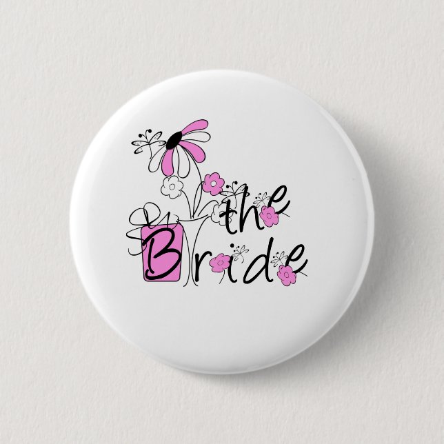 Pink/Black Flowers The Bride 2 Inch Round Button (Front)