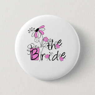 Pink/Black Flowers The Bride 2 Inch Round Button
