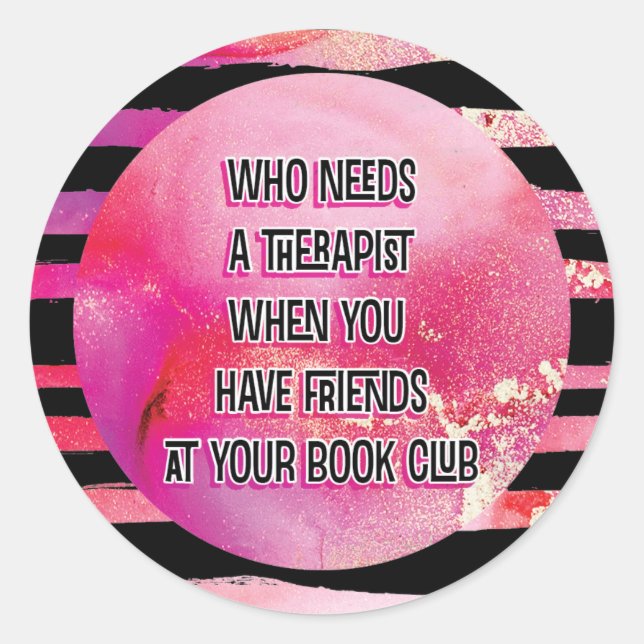 Pink Black Funny Book Club Group Classic Round Sticker (Front)