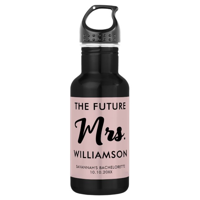 Pink Black Future Mrs Last Name Bachelorette Party 532 Ml Water Bottle (Front)