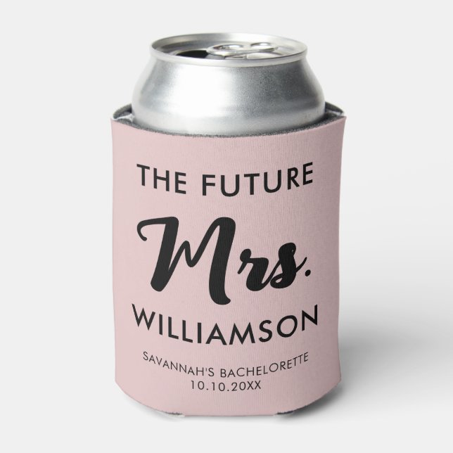 Pink Black Future Mrs Last Name Bachelorette Party Can Cooler (Can Front)
