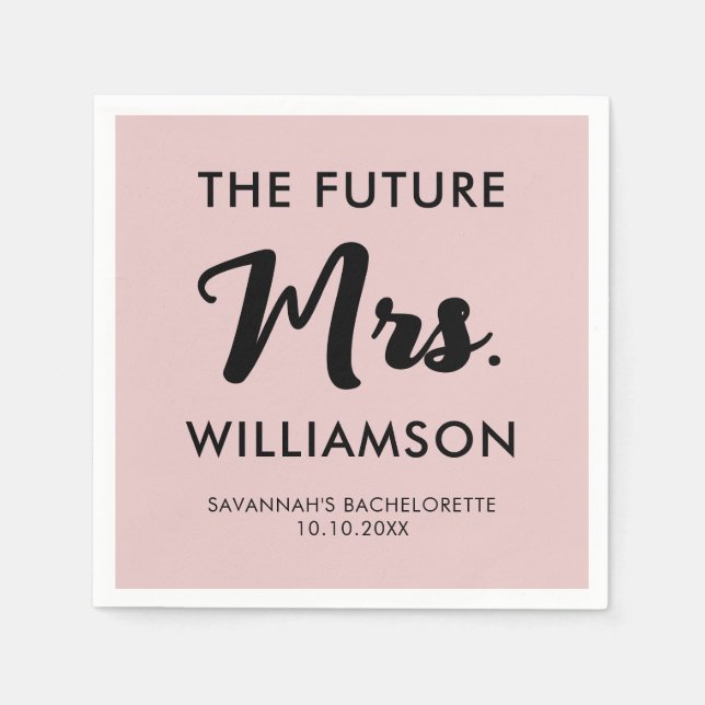 Pink Black Future Mrs Last Name Bachelorette Party Napkin (Front)