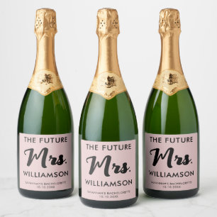 Pink Black Future Mrs Last Name Bachelorette Party Sparkling Wine Label