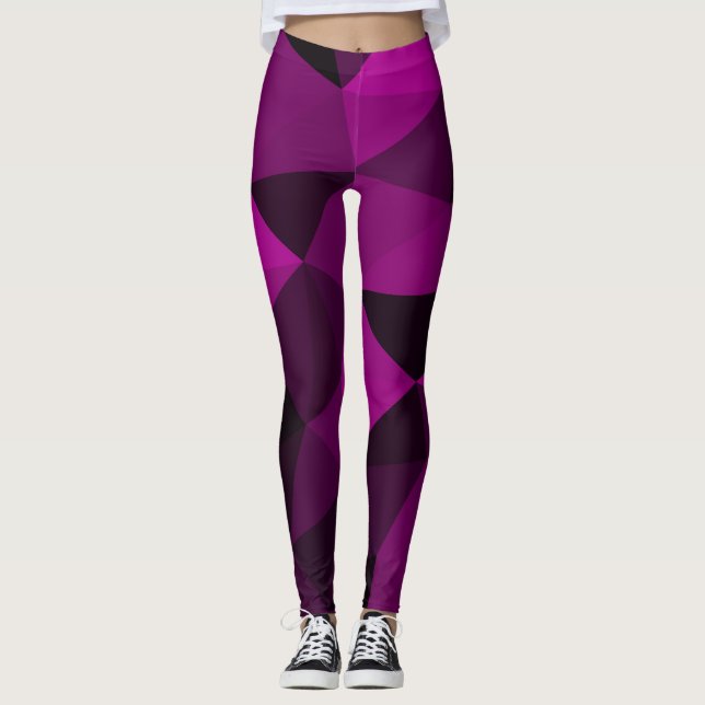 Pink black geometric mesh pattern leggings (Front)