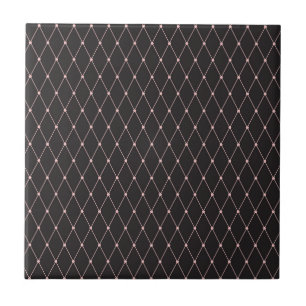 Pink Black Geometric Rhombuses Fancy Harlequin Tile