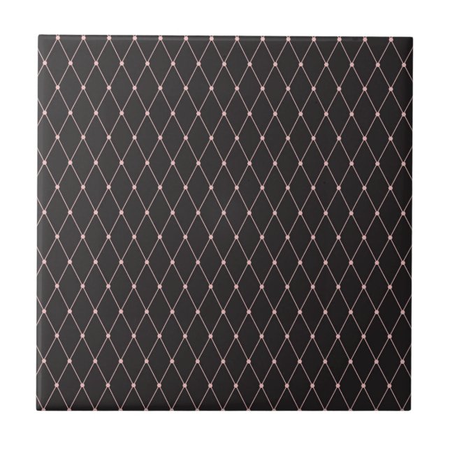 Pink Black Geometric Rhombuses Fancy Harlequin Tile (Front)