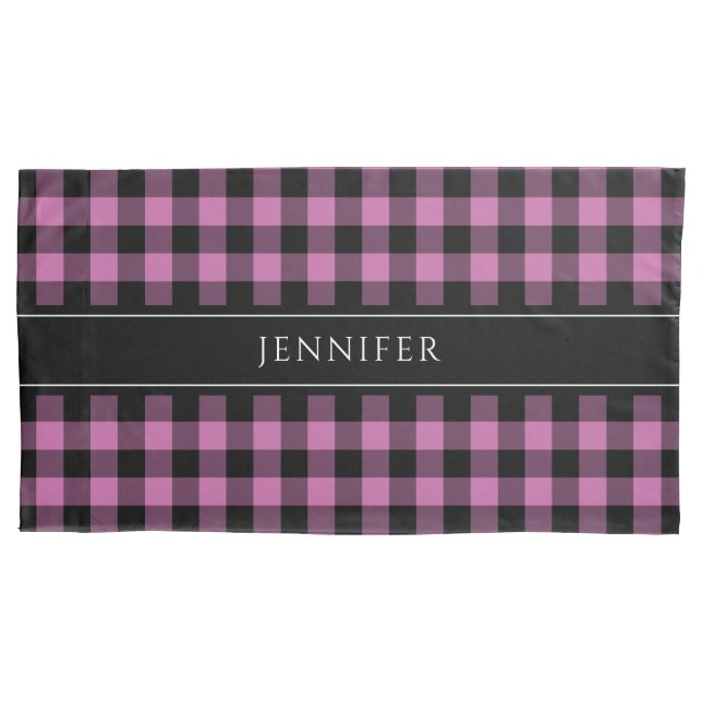Pink & Black Gingham Plaid Farmhouse Pattern Name  Pillowcase (Front)