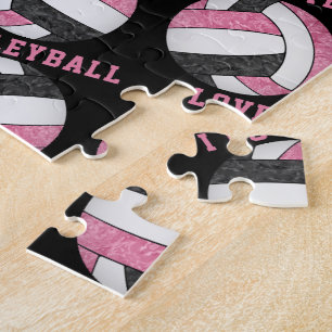 pink black girls I love volleyball personalized Jigsaw Puzzle