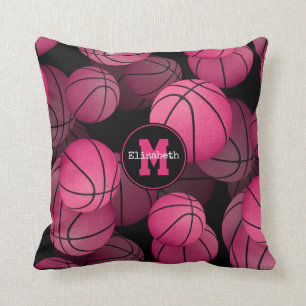 pink black girls' personalized basketball pattern throw pillow