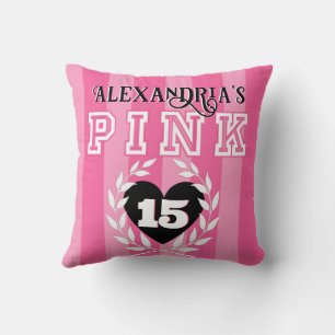 PINK & Black Girly Birthday Party Custom Age Throw Pillow