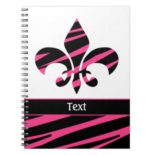 Pink Black Girly Fleur de Lis Zebra Pattern Notebook