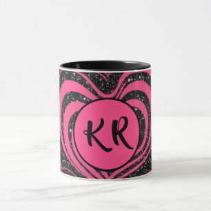 Pink Black Glam Abstract Heart Monogram Initials Mug