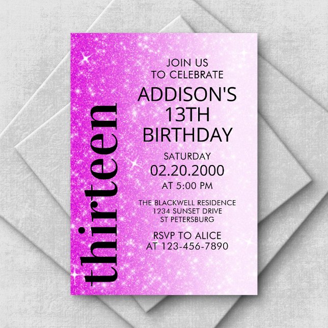 Pink Black Glitter Birthday Invitation (Creator Uploaded)