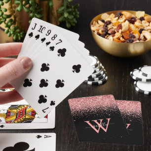 Pink Black Glitter Elegant Script Name Playing Cards