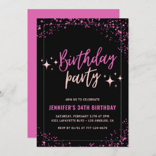Pink Black Glitter  Glam 34th birthday Party Invitation