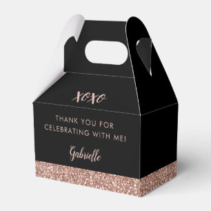 Pink Black Glitter Modern Chic Rose Gold Birthday Favor Box