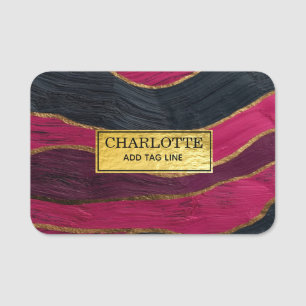 Pink Black Gold Abstract Luxury Magenta Marble  Name Tag