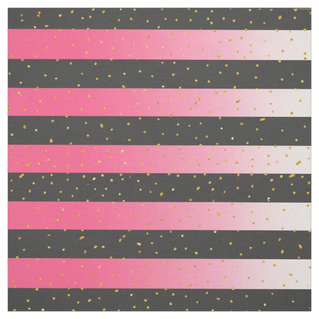 Pink black gold faux glitter dots stripes pattern fabric (Swatch)