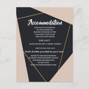 Pink black  & gold geometric Accommodation Announcement Postcard