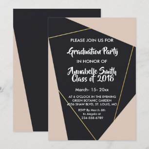 Pink black  & gold geometric Graduation Invitation