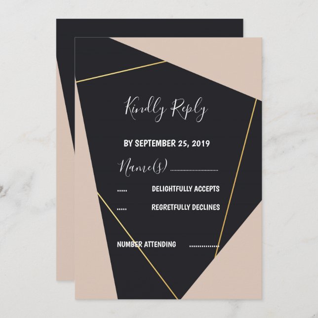 Pink black  & gold geometric RSVP Invitation (Front/Back)