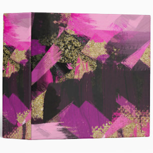 Pink Black Gold Glitter Modern Brush Glam Grunge Binder