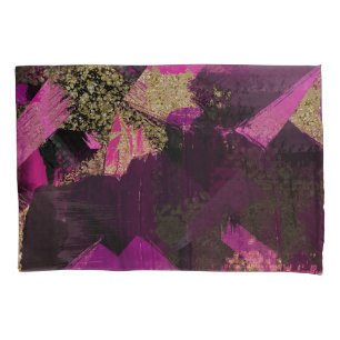 Pink Black Gold Glitter Modern Brush Glam Grunge Pillowcase