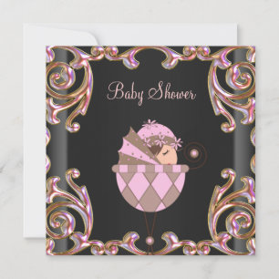 Pink Black Gold Lace Girl Baby Shower Invitation