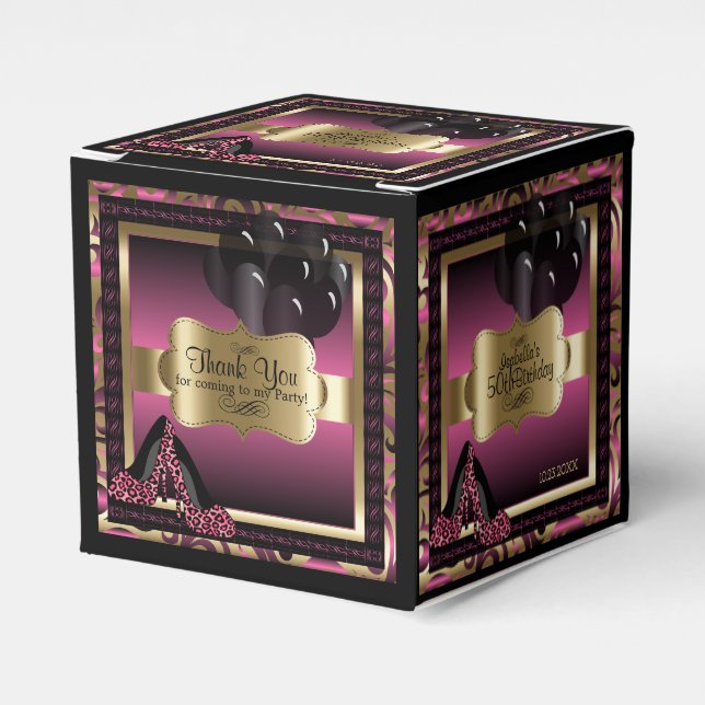 Pink, Black & Gold Metallic - 00th Birthday Favor Box (Front Side)