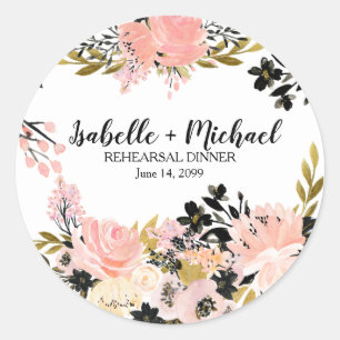 Pink, Black, Gold Rehearsal Dinner Personalized Classic Round Sticker