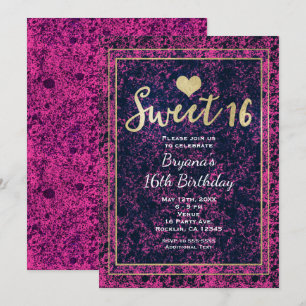 Pink & Black Gold Sweet 16 Modern Party Invitation
