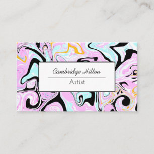 Pink, Black, Gold Swirls Abstract Fluid Art   Business Card