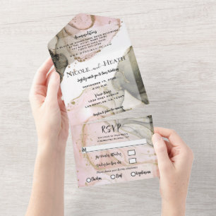 Pink Black Gold Watercolor Chic Modern Wedding All In One Invitation