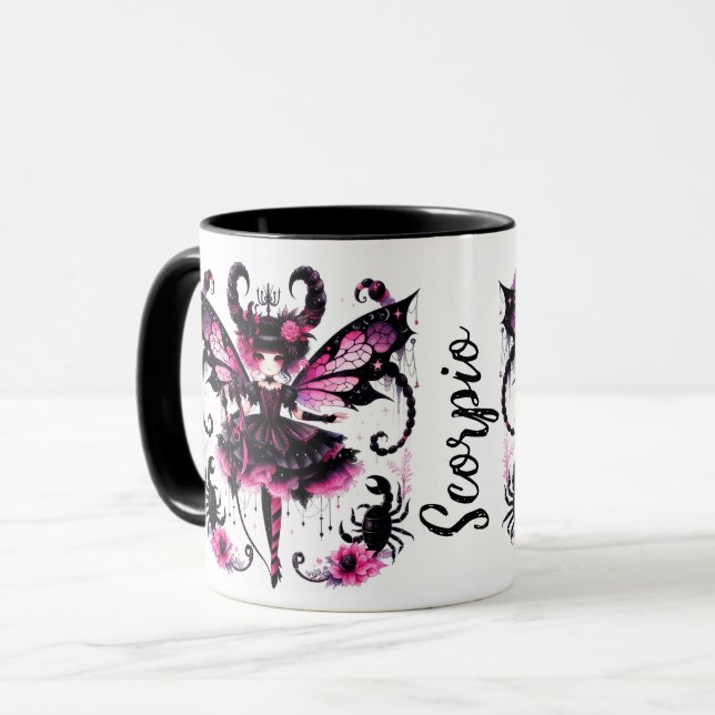 Pink Black Gothic Fairy Scorpio Astrology Zodiac  Mug (Front Left)