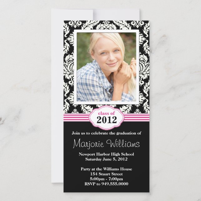 Pink Black Graduation Invitation Class of 2012 (Front)
