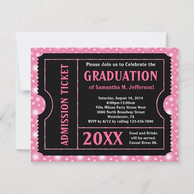 Pink Black Graduation Party Ticket Invitation (Front)