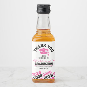 Pink & Black Graduation Thank You Mini Liquor Bottle Label